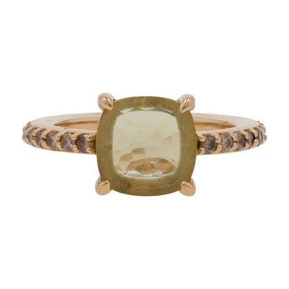 7/8 Ct 18K Gold Diamond And Prasiolite Nude Cocktail Ring