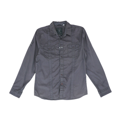 Gray Solid Long Sleeve Button Down