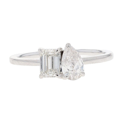 1 Ct 14K White Gold Emerald And Pear Lab Grown Diamond Engagement Ring