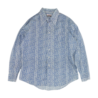Vintage Blue Abstract Long Sleeve Button Down