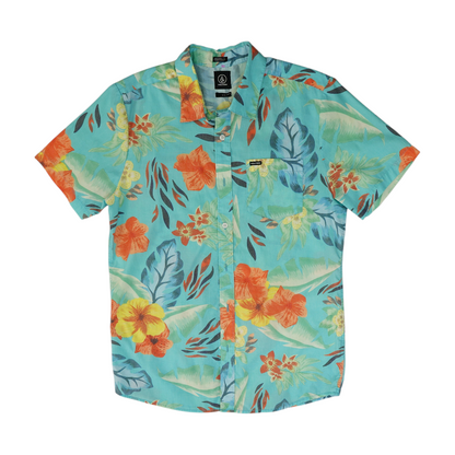 Blue Tropical Short Sleeve Button Down