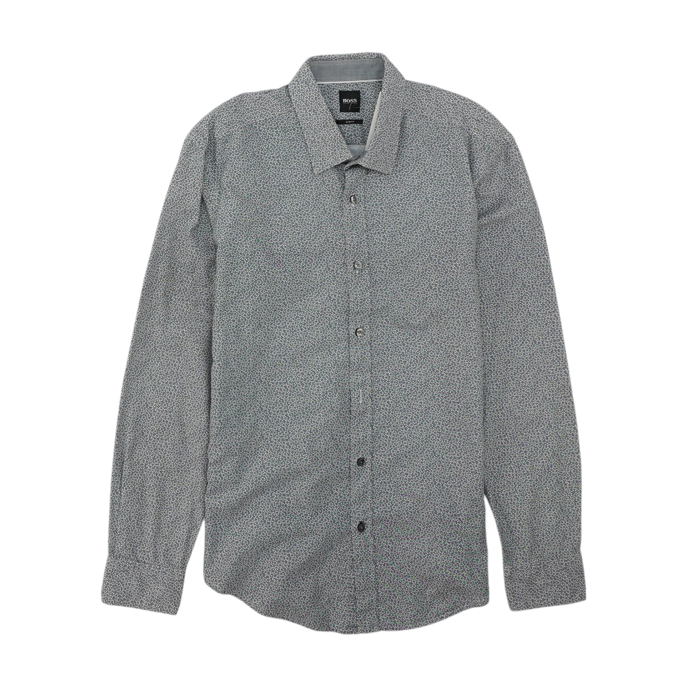 Gray Floral Long Sleeve Button Down