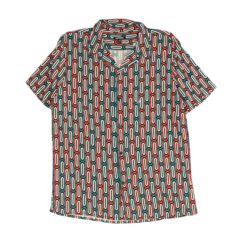 Multi Abstract Short Sleeve Button Down