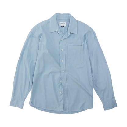 Blue Solid Long Sleeve Button Down