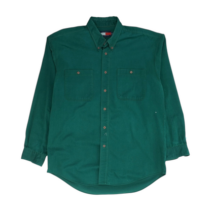 Green Solid Long Sleeve Button Down