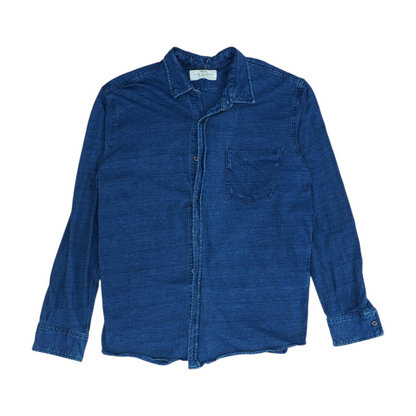 Blue Solid Long Sleeve Button Down