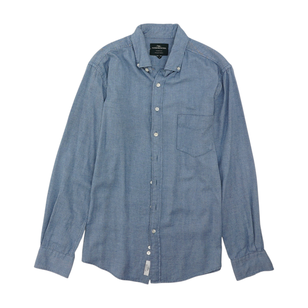 Blue Solid Flannel Button Down