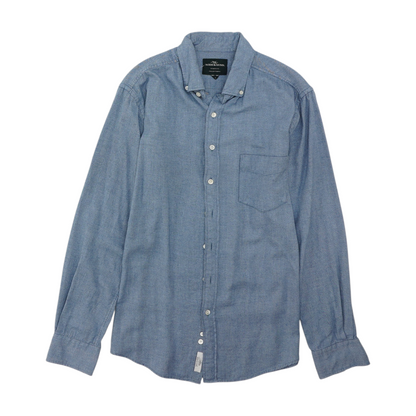 Blue Solid Flannel Button Down