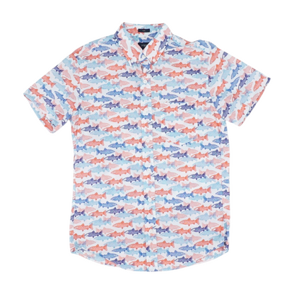 White Graphic Short Sleeve Button Down