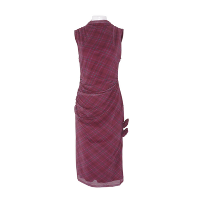 Maroon Plaid Midi Dress
