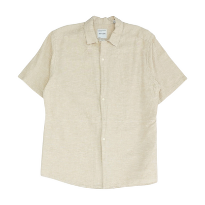 Tan Solid Short Sleeve Button Down