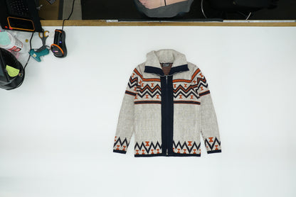 Vintage Beige Abstract Cardigan Sweater