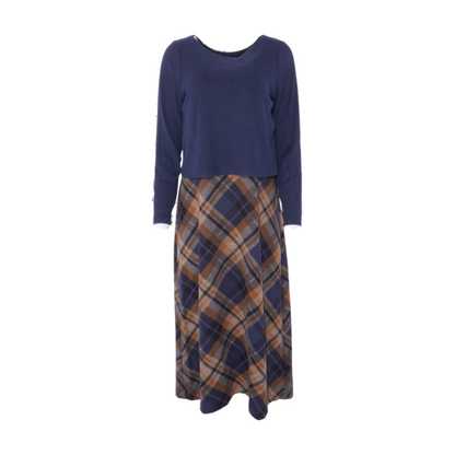 Navy Plaid Midi Dress