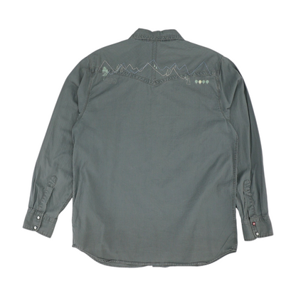 Gray Solid Long Sleeve Button Down