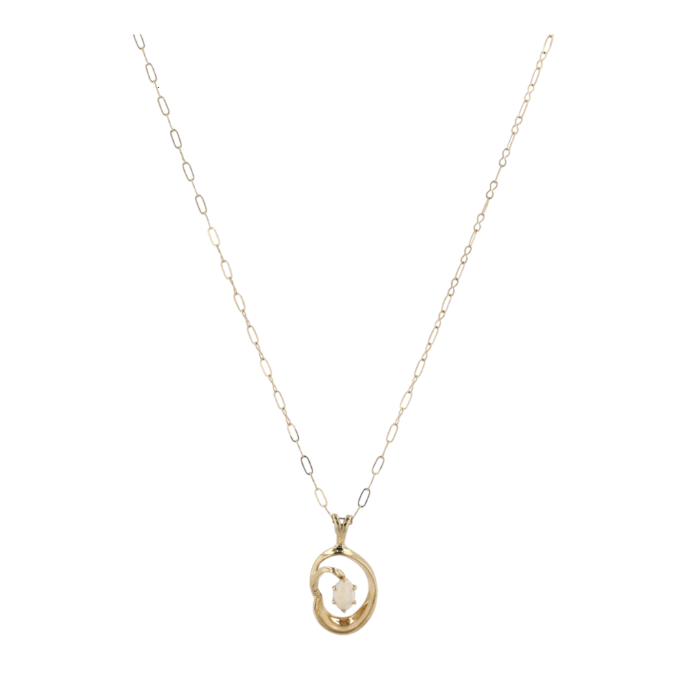 14K Yellow Gold Opal Pendant Necklace