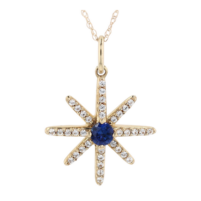 10K Yellow Gold Synthetic Sapphire Pendant Necklace