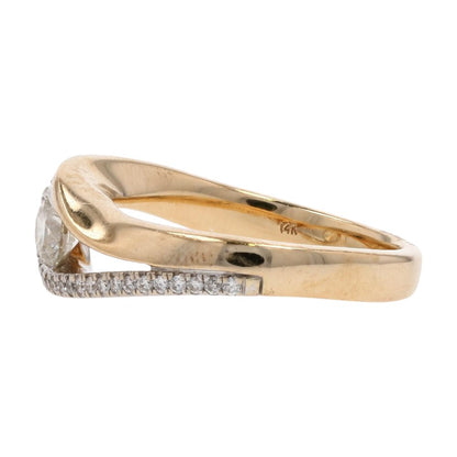 3/8 Ct 14K Two Tone Gold Round Diamond On Wave Twist Band Promise Ring