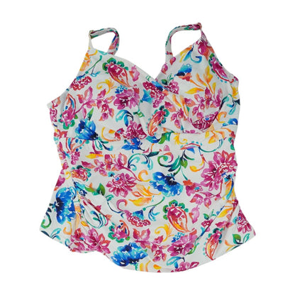 White Plus Floral Swim Top