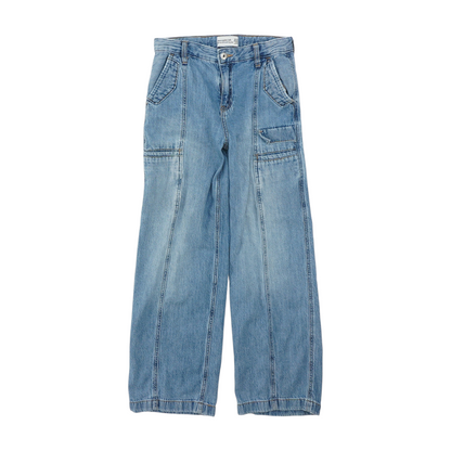 Blue Solid Wide Leg Jeans