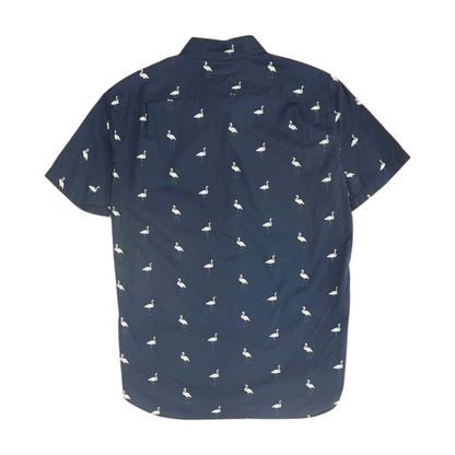 Navy Print Short Sleeve Button Down