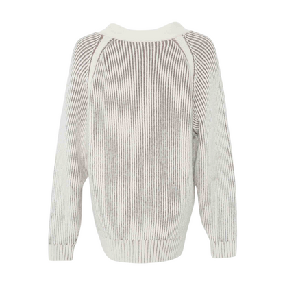 Beige Striped Cardigan Sweater