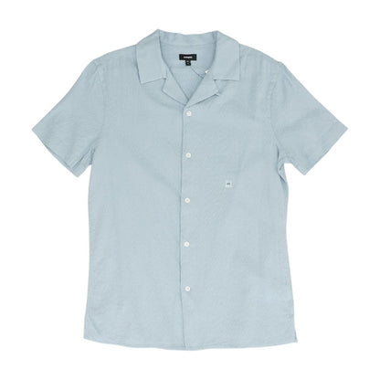 Blue Solid Short Sleeve Button Down