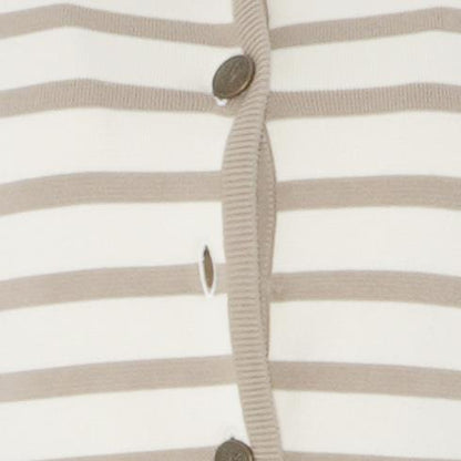 Beige Striped Cardigan Sweater