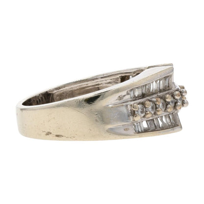 3/8 Ct 14K White Gold Round And Baguette Diamond Cocktail Ring