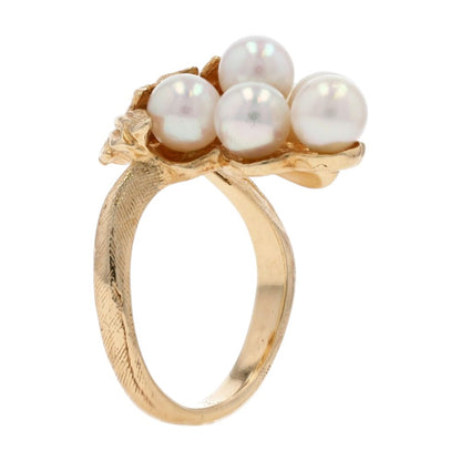 14K Gold Cultured Pearl With Sapphire Accent Vintage Style Grape Cocktail Ring
