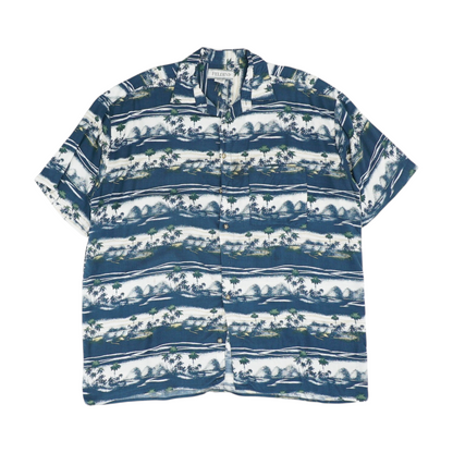 Navy Graphic Short Sleeve Button Down
