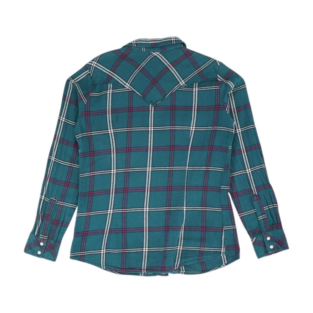 Wrangler Teal Plaid Flannel Button Down – Image 2