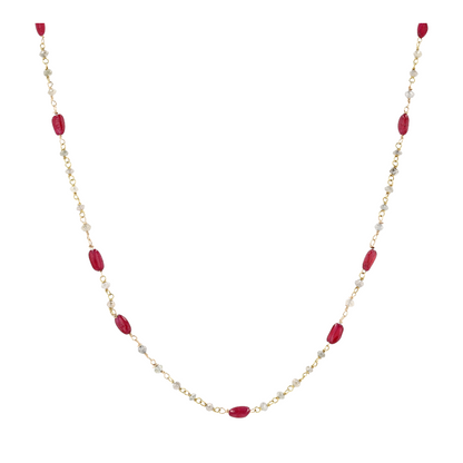 14K Yellow Gold Diamond Beaded Necklace