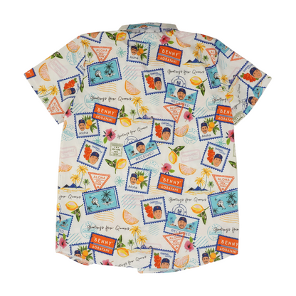 White Graphic Short Sleeve Button Down