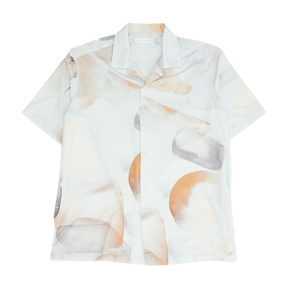Gray Abstract Short Sleeve Button Down