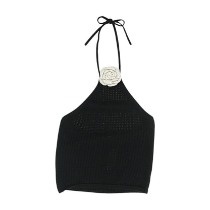 Black Eyelet Cropped Knit Top