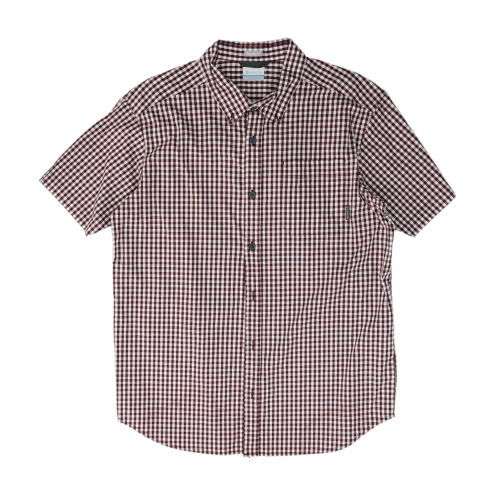 Maroon Check Short Sleeve Button Down