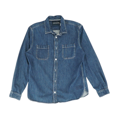 Blue Solid Long Sleeve Button Down