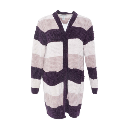 Beige Plus Striped Cardigan Sweater