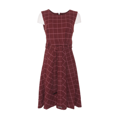 Burgundy Check Midi Dress