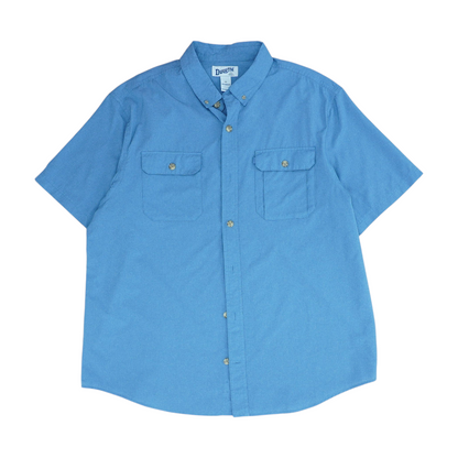 Blue Solid Short Sleeve Button Down