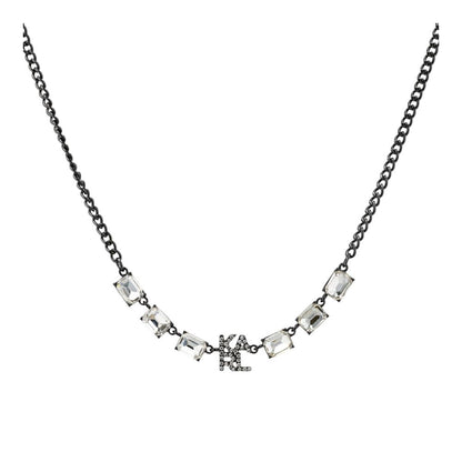 Costume Hematite-Tone Mixed Metal Glass Crystal Pendant Necklace W/ Crystal Logo