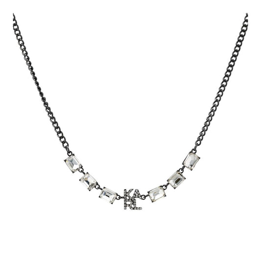 Costume Hematite-Tone Mixed Metal Glass Crystal Pendant Necklace W/ Crystal Logo