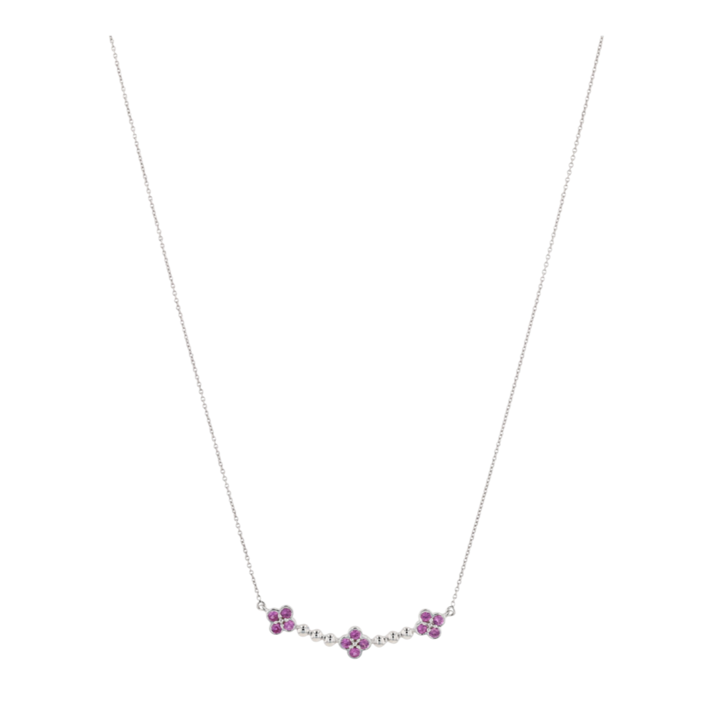 1/5 ctw 14K White Gold Pink Sapphire Station Necklace – Image 1
