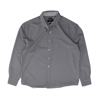 White Abstract Long Sleeve Button Down