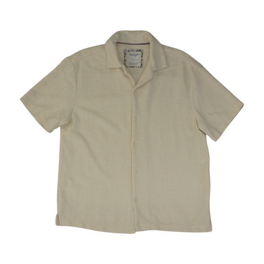Beige Solid Short Sleeve Button Down