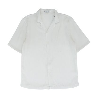 White Solid Short Sleeve Button Down