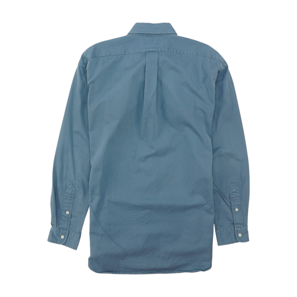 Blue Solid Long Sleeve Button Down