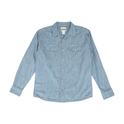 Blue Solid Long Sleeve Button Down