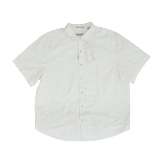 White Solid Short Sleeve Button Down
