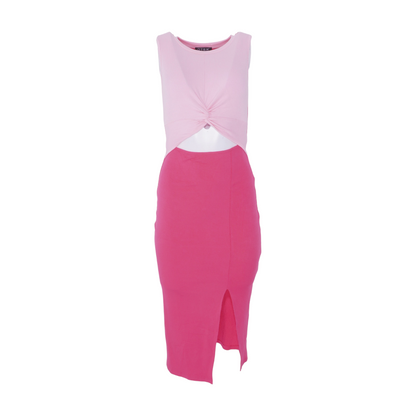 Pink Color Block Midi Dress